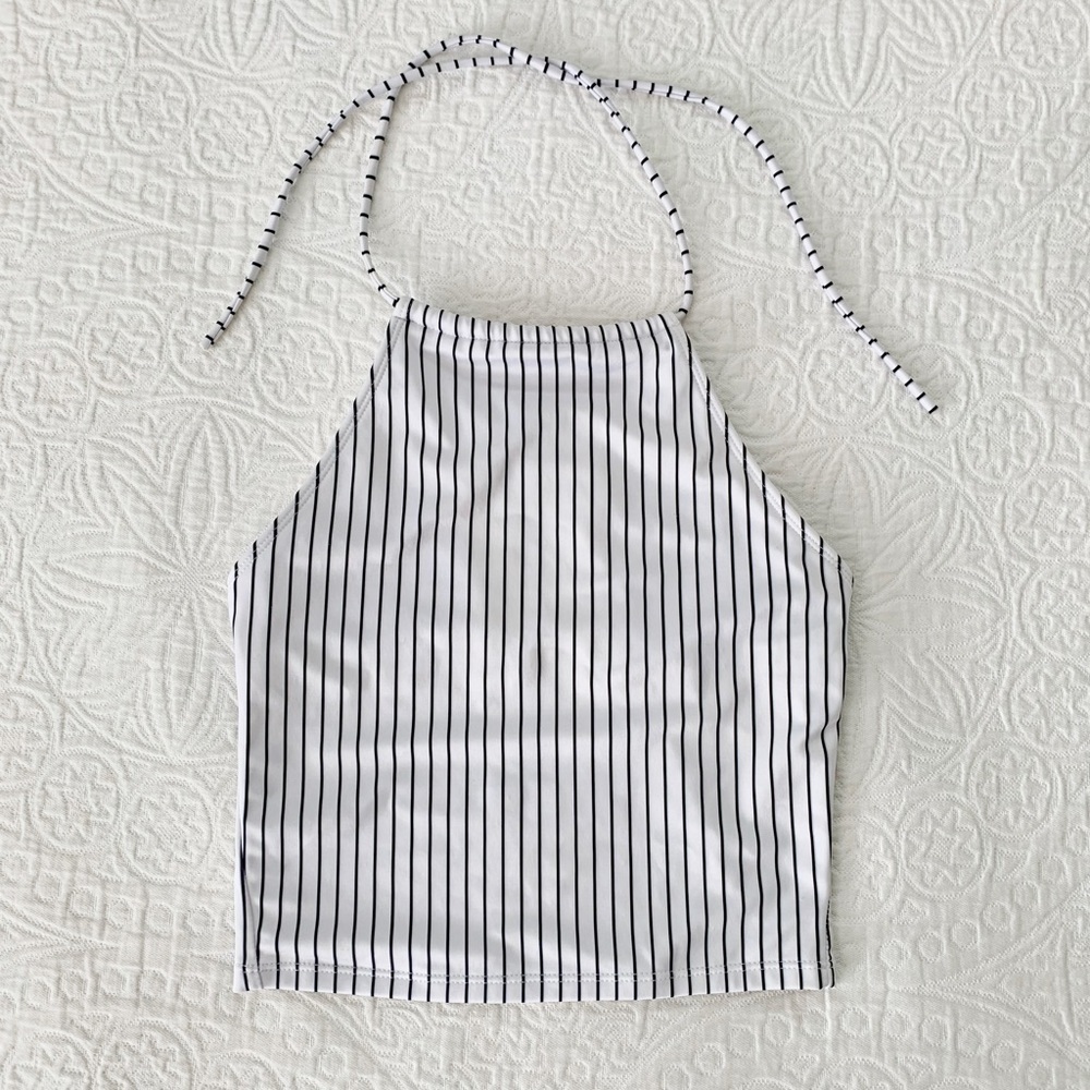 Kortni Jeane High-Neck Tankini Halter‎ Swim Suit Top, Stripes
